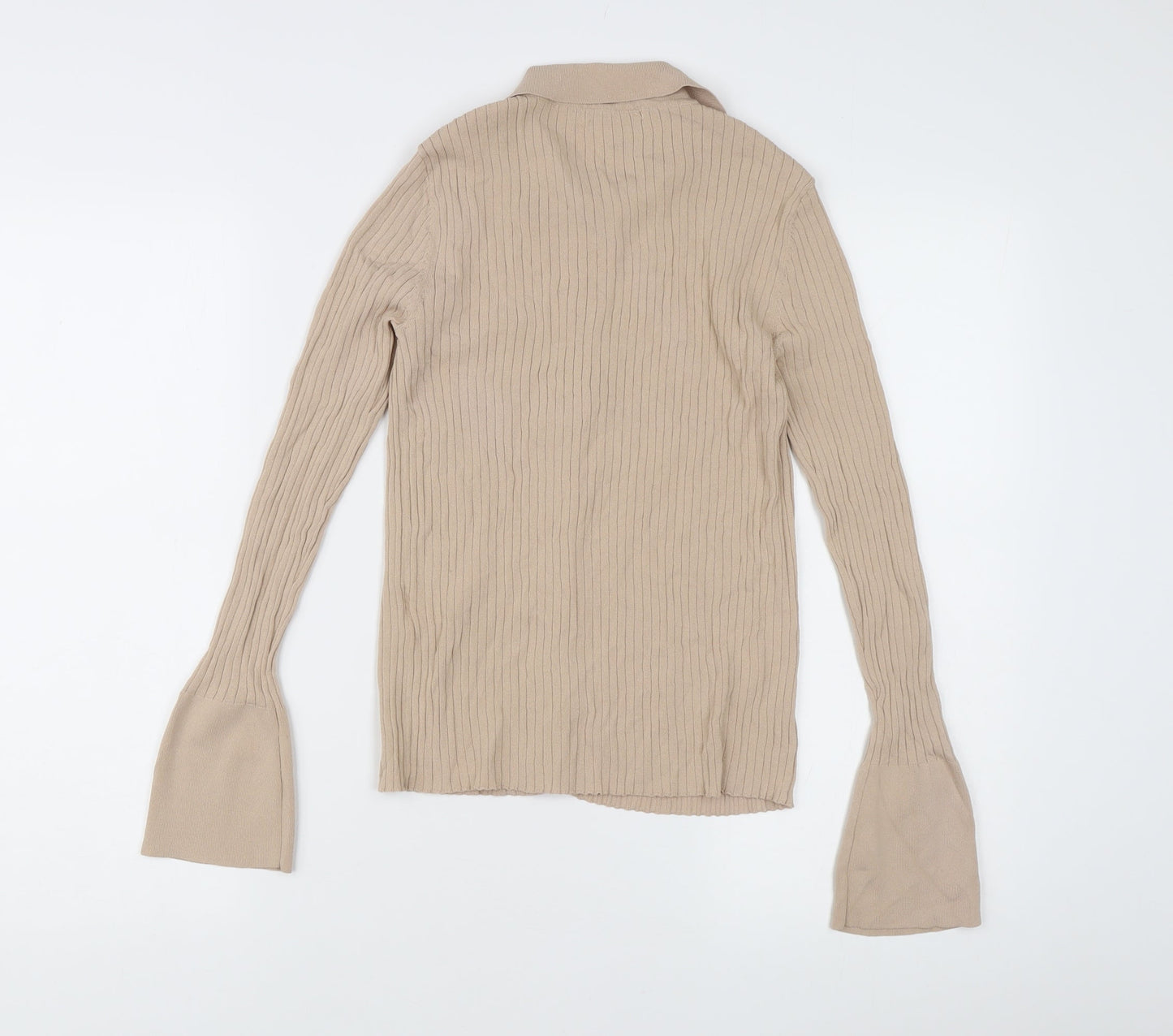 NA-KD Women’s Beige Slim Fit Ribbed Button-Up Top S