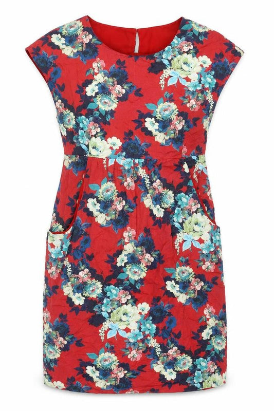 Laura Ashley Women's Red Floral Knee Length Shift Dress Size 16