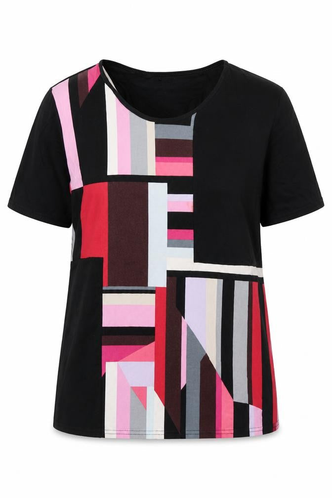 Afibel Women's Multicoloured Geometric T-Shirt Size 14 Jersey Stretch