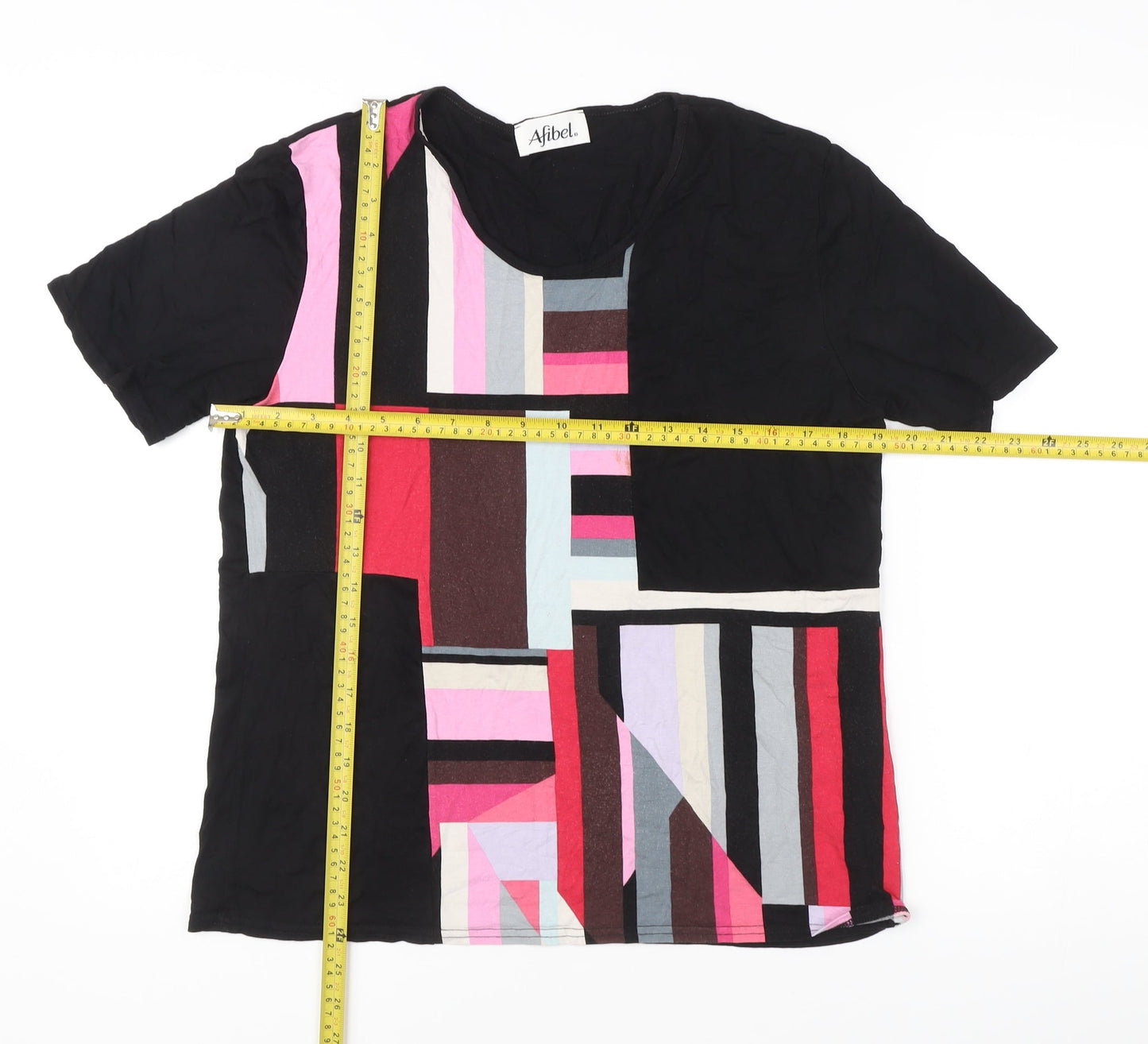 Afibel Women's Multicoloured Geometric T-Shirt Size 14 Jersey Stretch