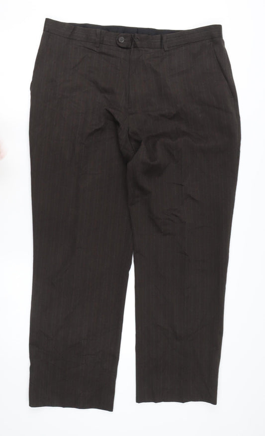 Matalan Men's Brown Pinstripe 38W 29L Straight Leg Suit Trousers