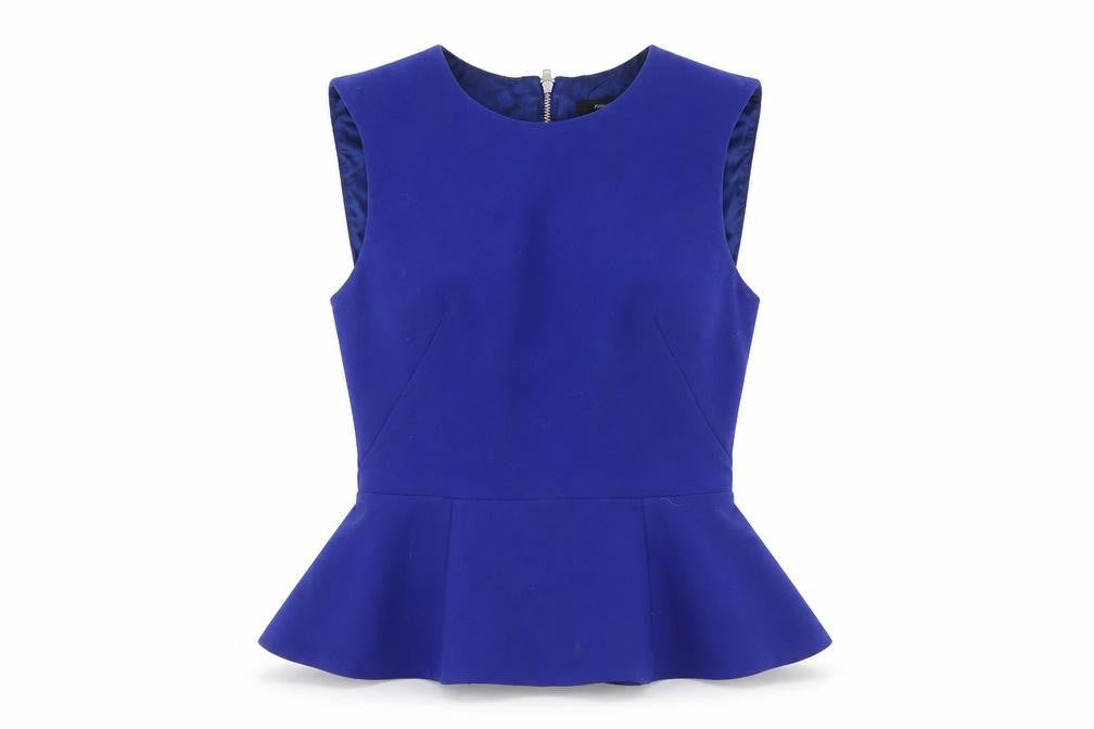 French Connection Women’s Blue Peplum Blouse Size 6 Sleeveless Zip