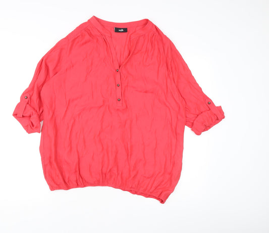 Wallis Women’s Red Tunic Blouse L 3/4 Roll Tab Sleeve V-Neck Casual