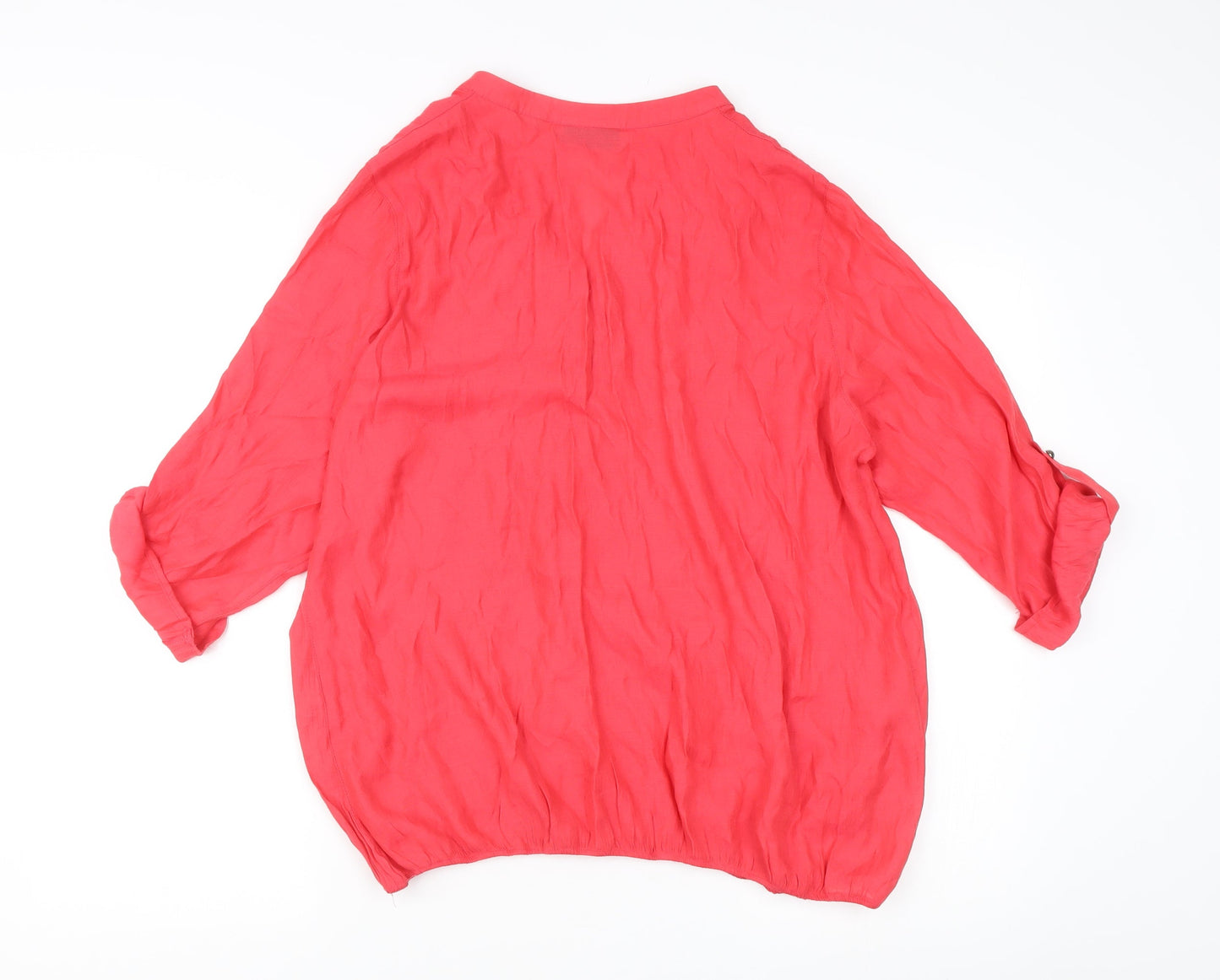 Wallis Women’s Red Tunic Blouse L 3/4 Roll Tab Sleeve V-Neck Casual