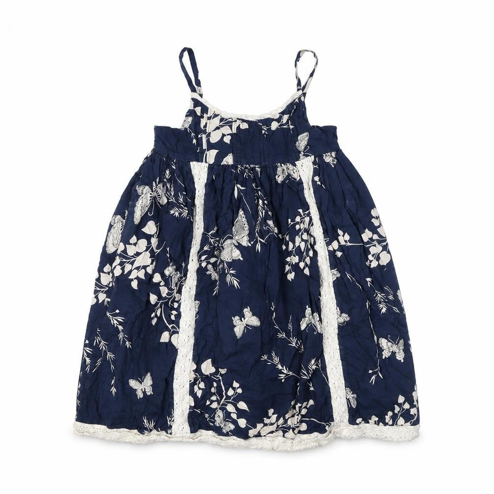 Garammas Girls Blue Butterfly Lace Trim A-Line Cotton Dress 8 Years