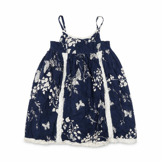 Garammas Girls Blue Butterfly Lace Trim A-Line Cotton Dress 8 Years