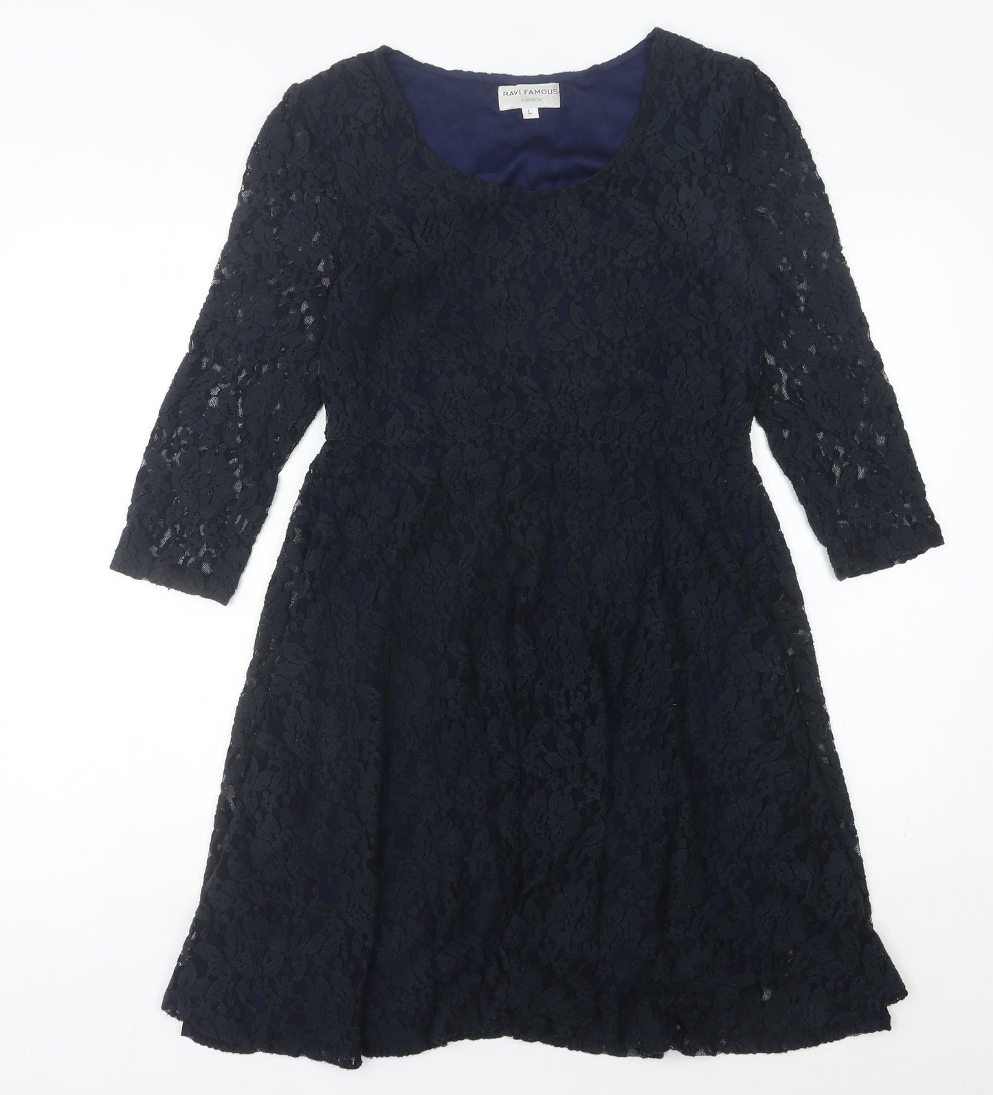 Ravi Famous Womens Black Lace A-Line Knee Length Party Dress L
