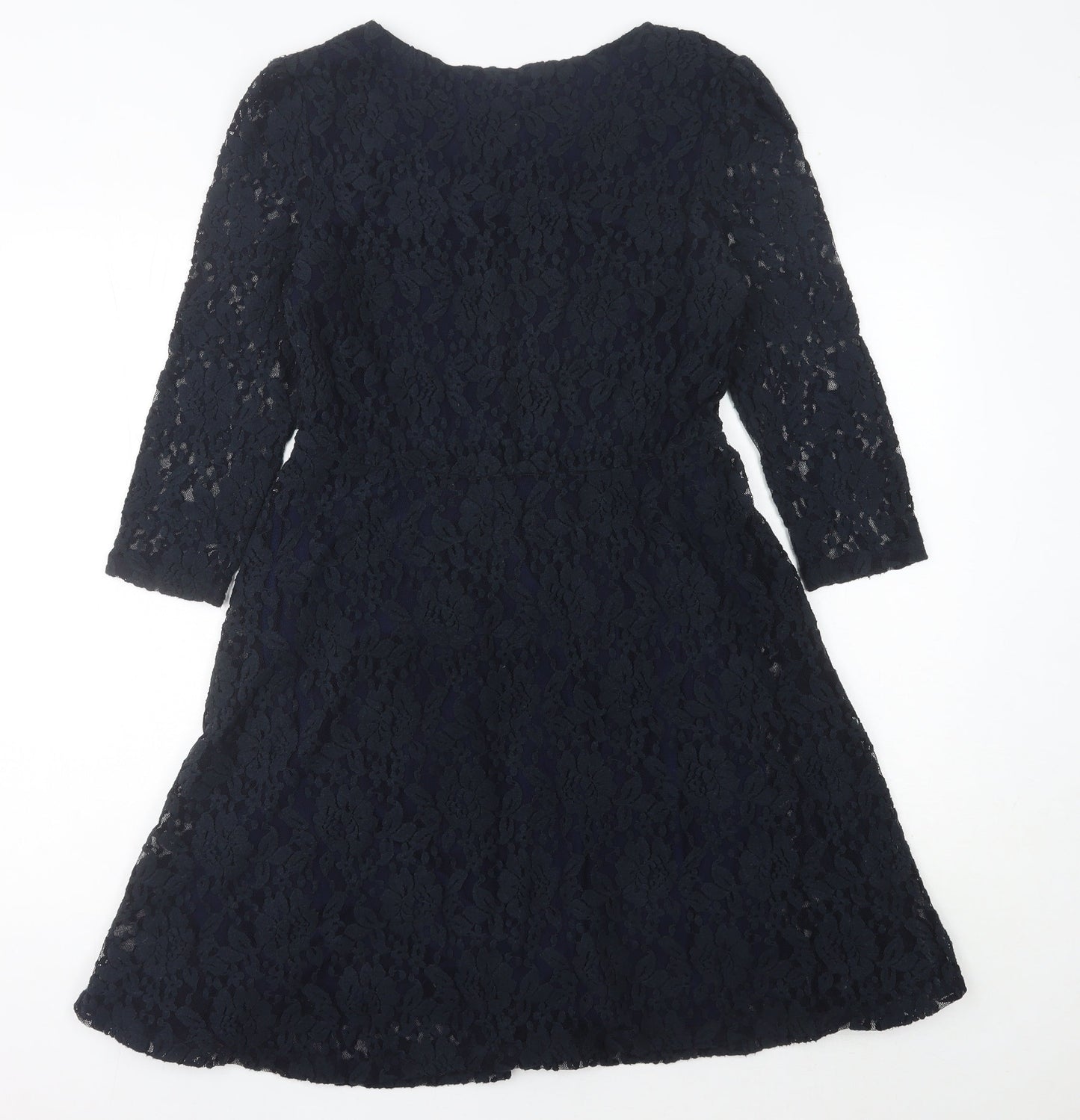 Ravi Famous Womens Black Lace A-Line Knee Length Party Dress L