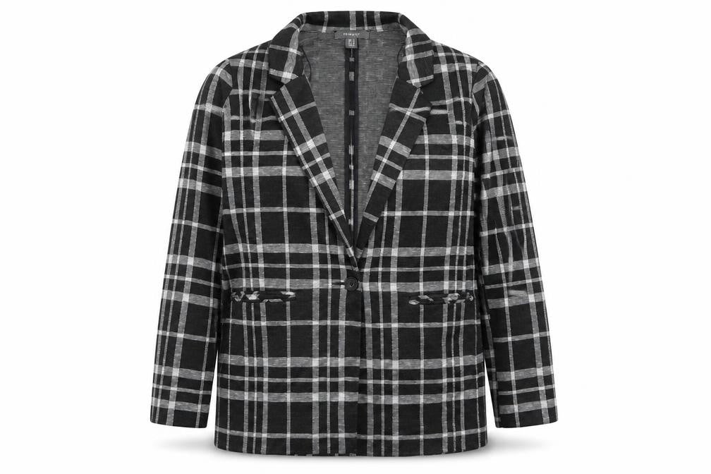 Primark Women's Black Check Blazer UK 14 Regular Fit Single-Breasted