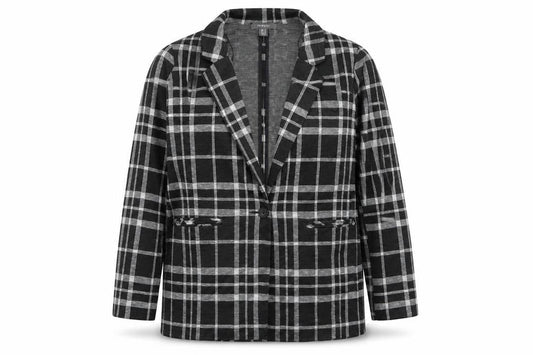 Primark Women's Black Check Blazer UK 14 Regular Fit Single-Breasted