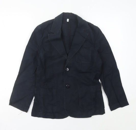 Armani Junior Boys Black 12 Years Regular Fit Cotton Linen Suit Jacket