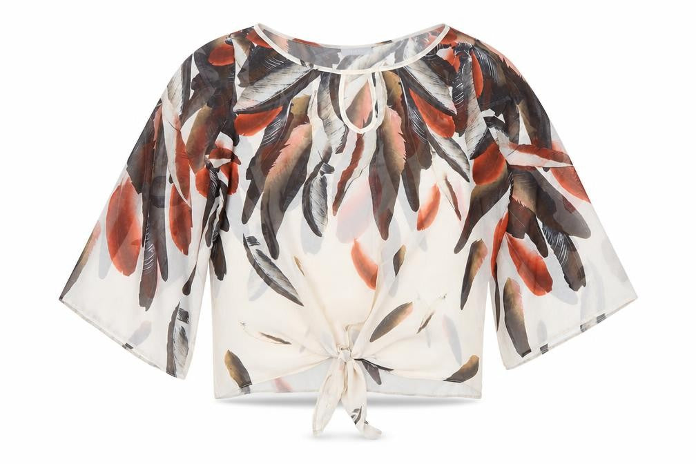 Wallis Women’s Multicoloured Feather Print Chiffon Cropped Blouse M