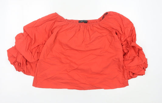 Zara Woman Red Puff Sleeve Square Neck Blouse Women’s S