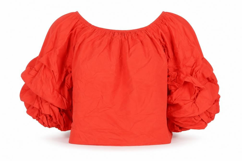 Zara Woman Red Puff Sleeve Square Neck Blouse Women’s S