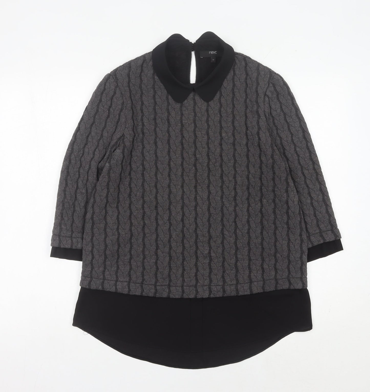Next Women's Grey Collared Cable-Knit Jumper Size 12