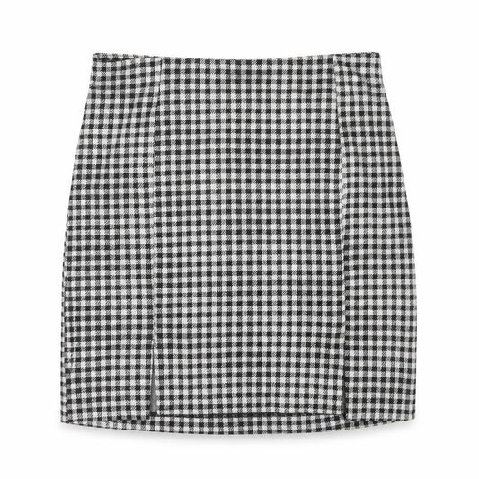 H&M Women Black Check Knee Length Straight Skirt Size S