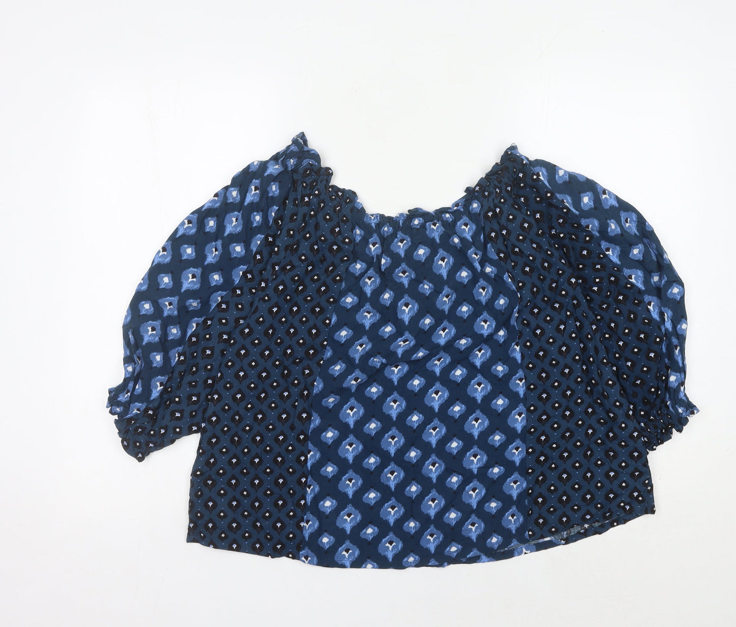 Monsoon Women’s Blue Bohemian Peasant Blouse Size S Tassel Off Shoulder