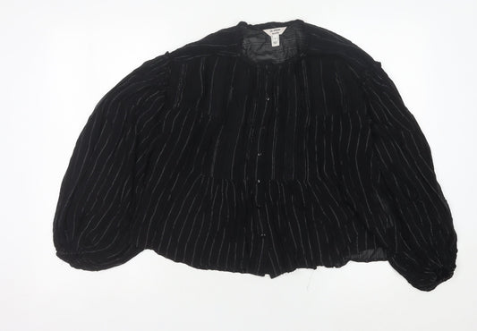 In Other Words Women’s Black Striped Long Sleeve Balloon Blouse XS