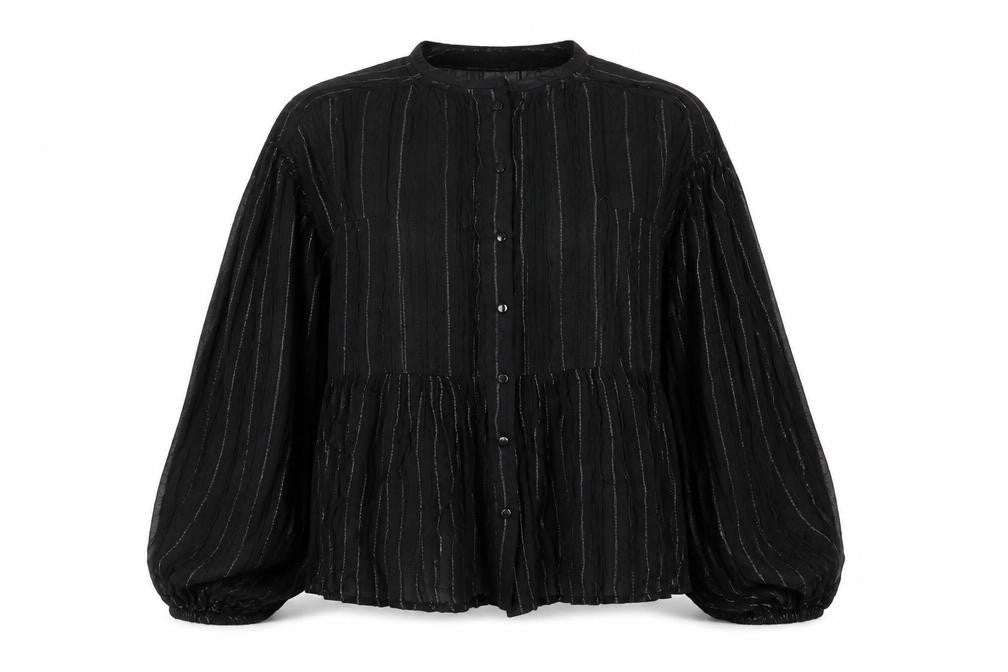 In Other Words Women’s Black Striped Long Sleeve Balloon Blouse XS