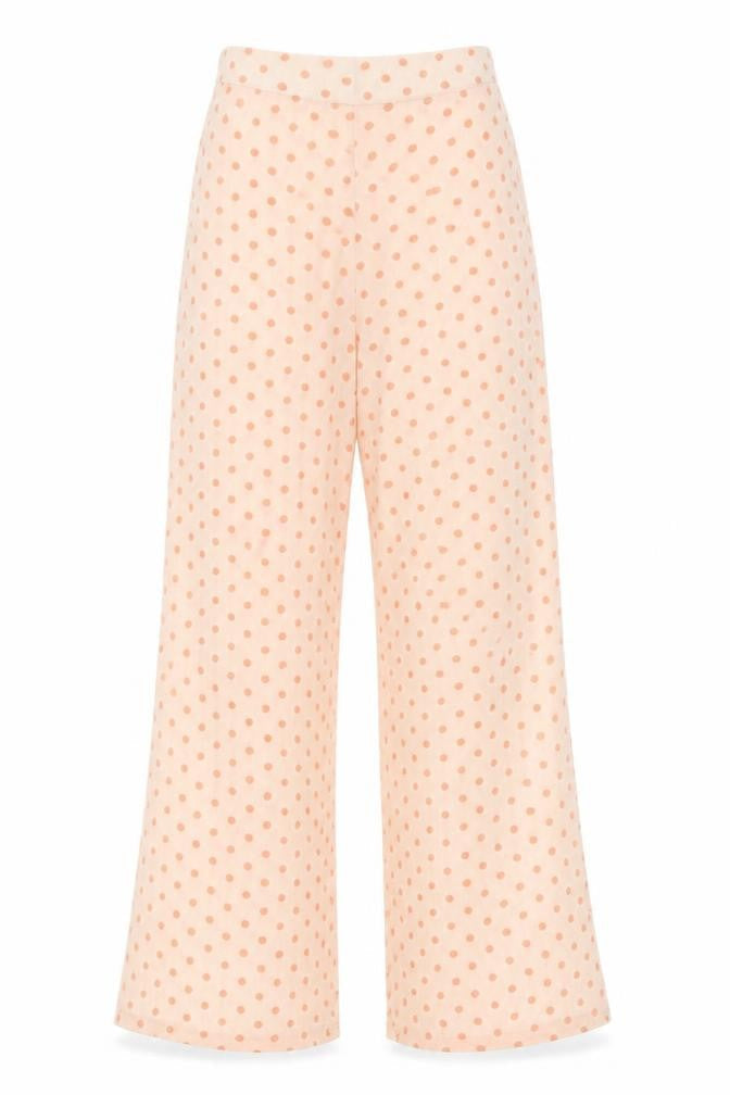 PrettyLittleThing Women’s Beige Polka Dot Wide-Leg Trousers Size 4