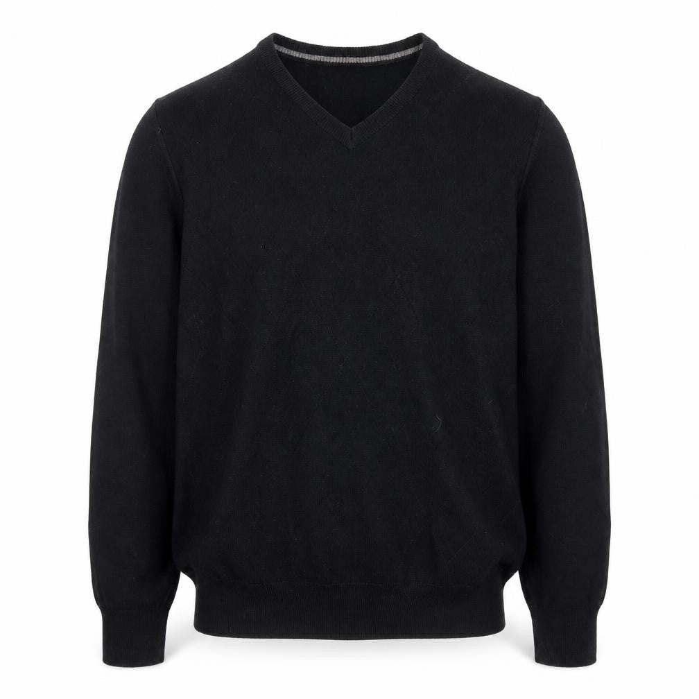 Wolsey Men’s Black Argyle V-Neck Pullover Jumper - Size L - Casual Winter