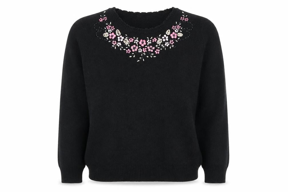 Berkert Women's Black Floral Embroidered Pullover Jumper Size 10