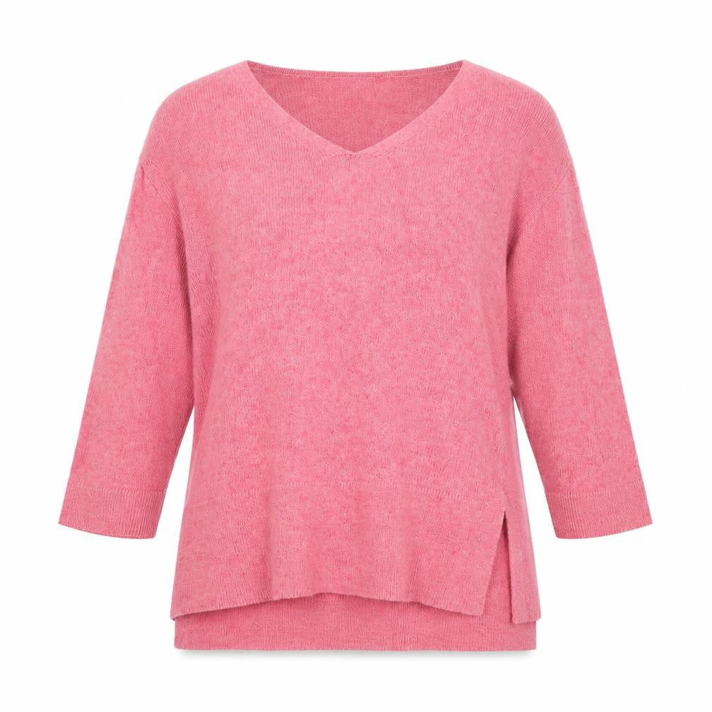 Monsoon Women’s Pink V-Neck Tunic Jumper S 3/4 Sleeve Knit