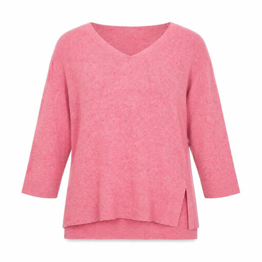 Monsoon Women’s Pink V-Neck Tunic Jumper S 3/4 Sleeve Knit