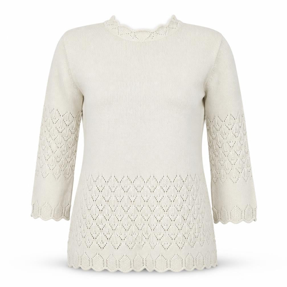 Elyse Panel Women’s Beige Medium Cotton Crochet Knit Jumper