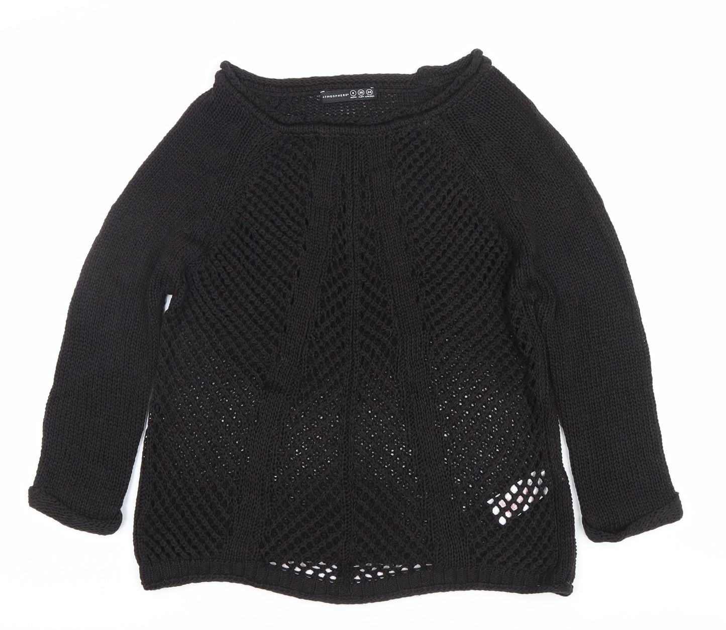 Atmosphere Women's Black Size 8 Open-Knit Boat Neck Jumper