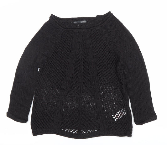 Atmosphere Women's Black Size 8 Open-Knit Boat Neck Jumper