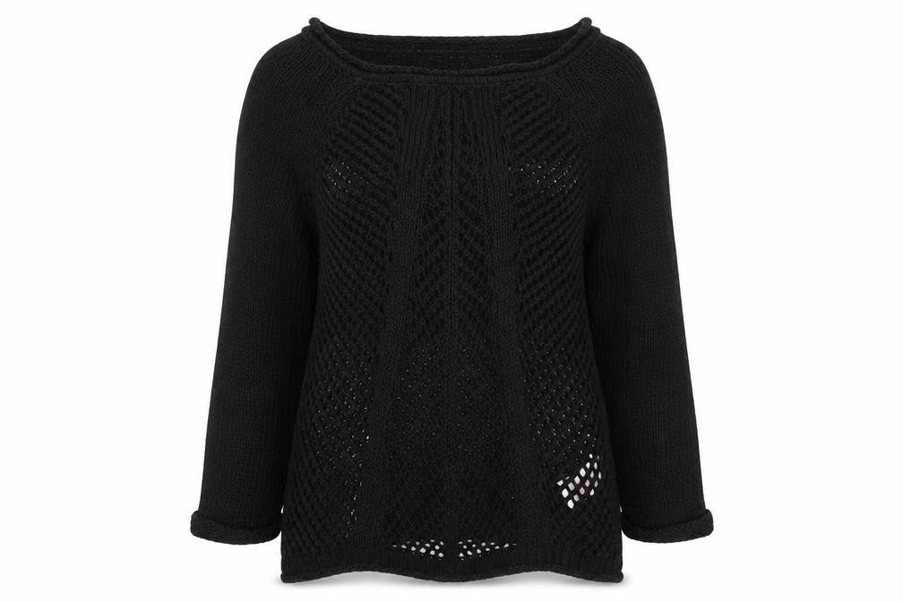 Atmosphere Women's Black Size 8 Open-Knit Boat Neck Jumper