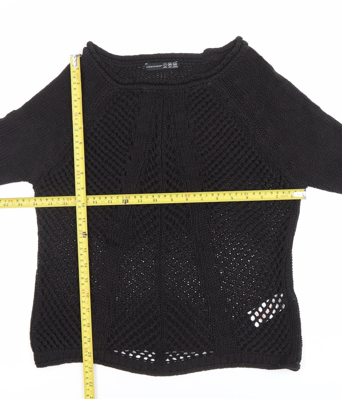 Atmosphere Women's Black Size 8 Open-Knit Boat Neck Jumper