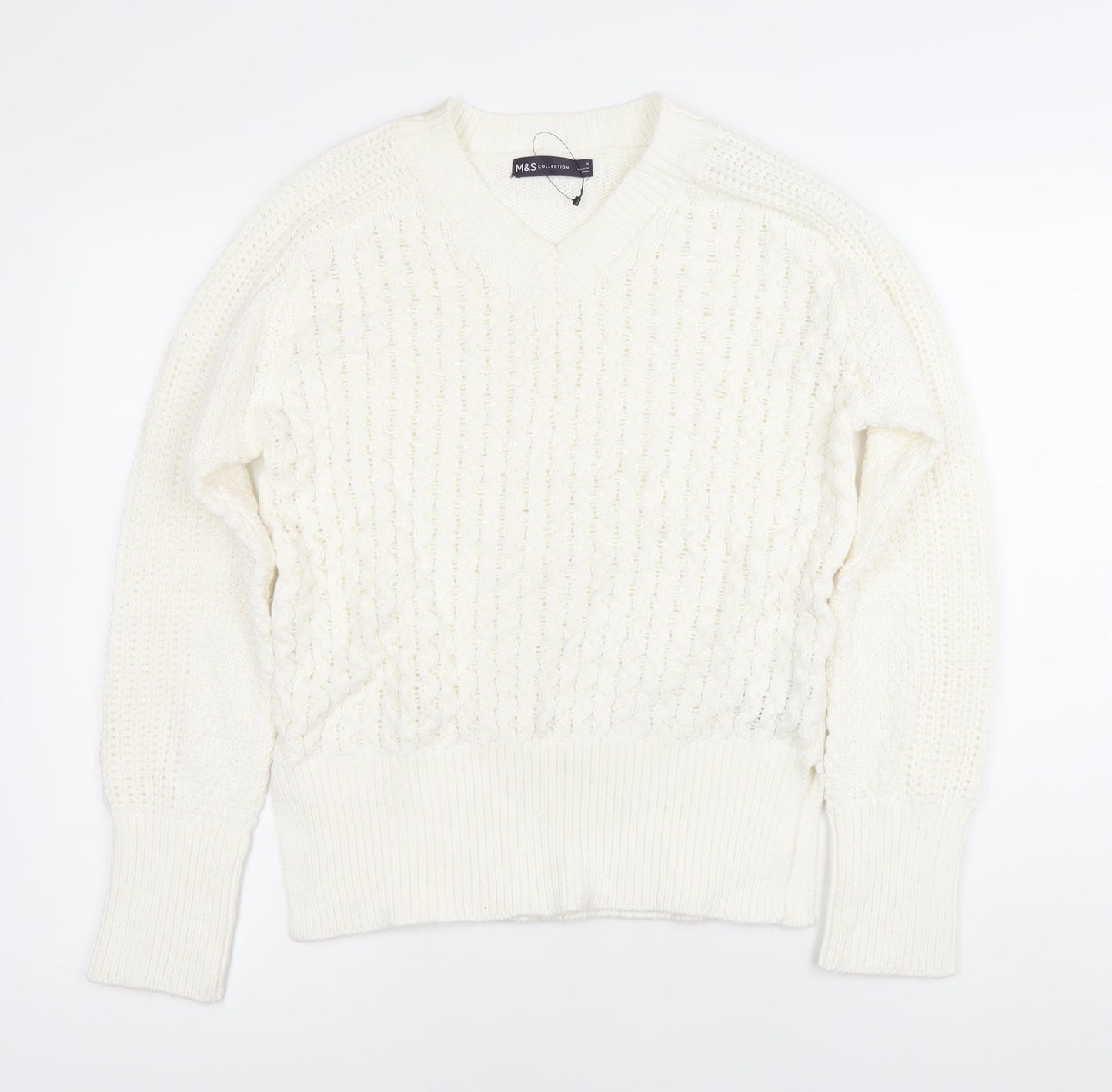 Marks and Spencer Women’s Ivory Cable-Knit V-Neck Jumper Size S