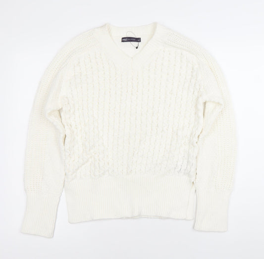 Marks and Spencer Women’s Ivory Cable-Knit V-Neck Jumper Size S
