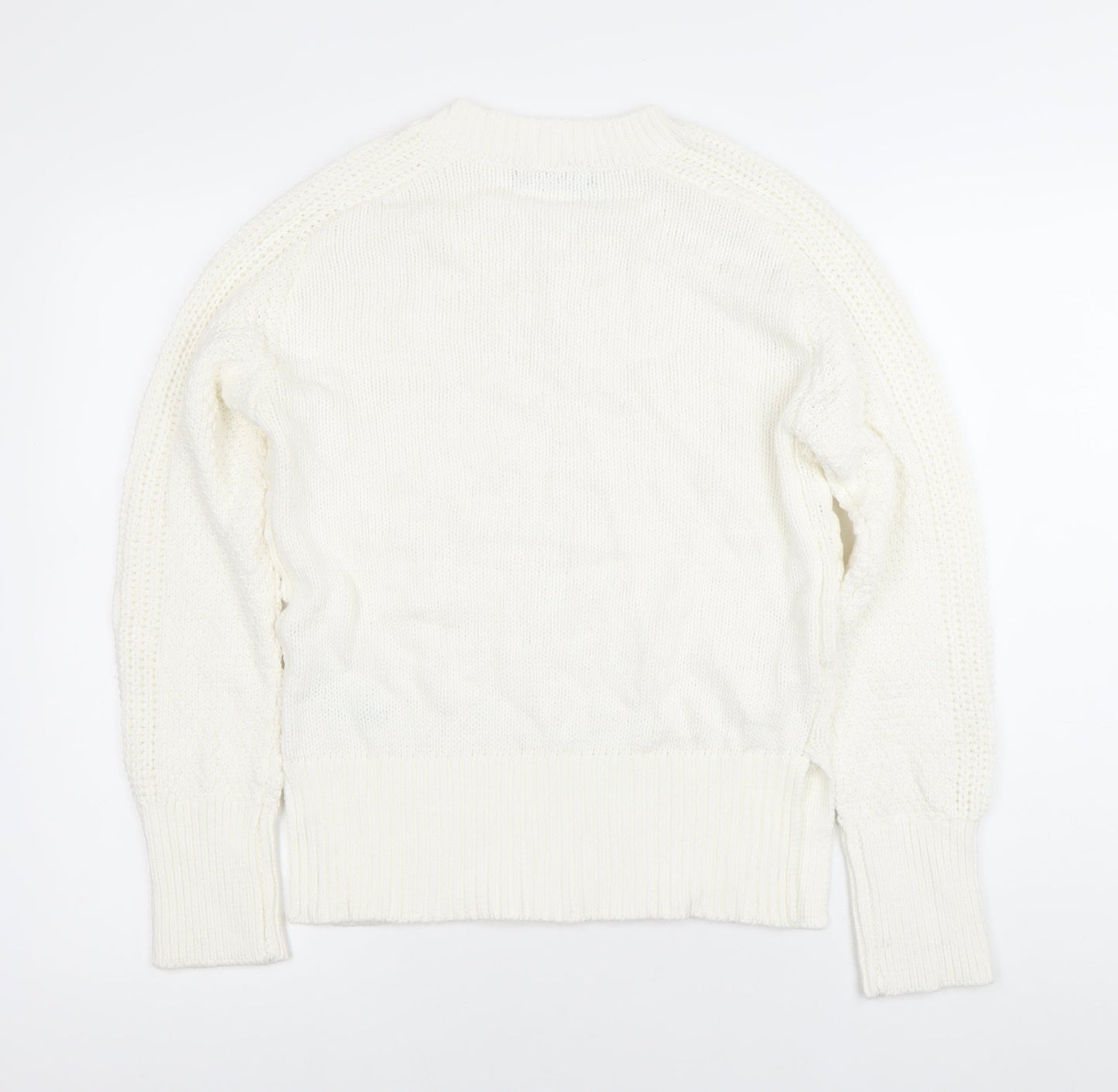 Marks and Spencer Women’s Ivory Cable-Knit V-Neck Jumper Size S