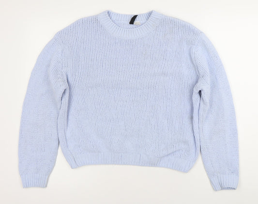 DIVIDED Women's Blue Chunky Knit Crew Neck Jumper Size S