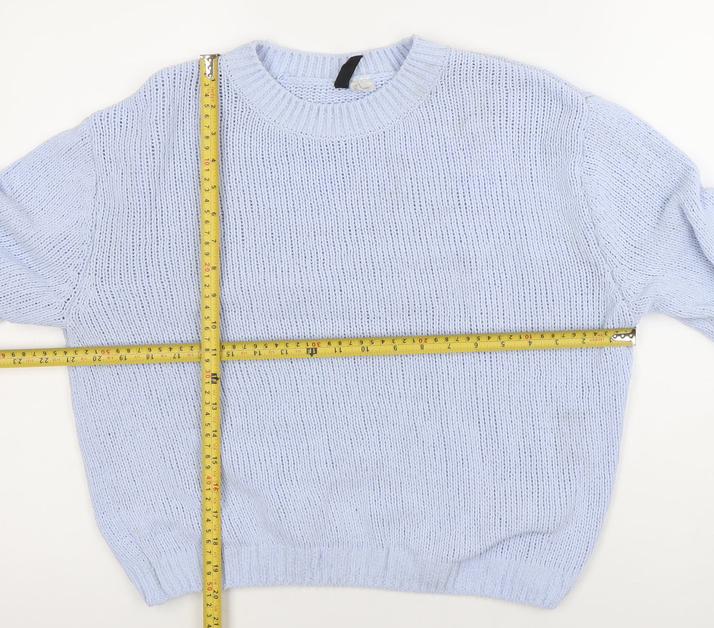 DIVIDED Women's Blue Chunky Knit Crew Neck Jumper Size S