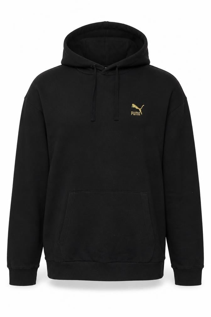 Puma Men's Black M Pullover Hoodie Gold Logo Graphic Sportswear