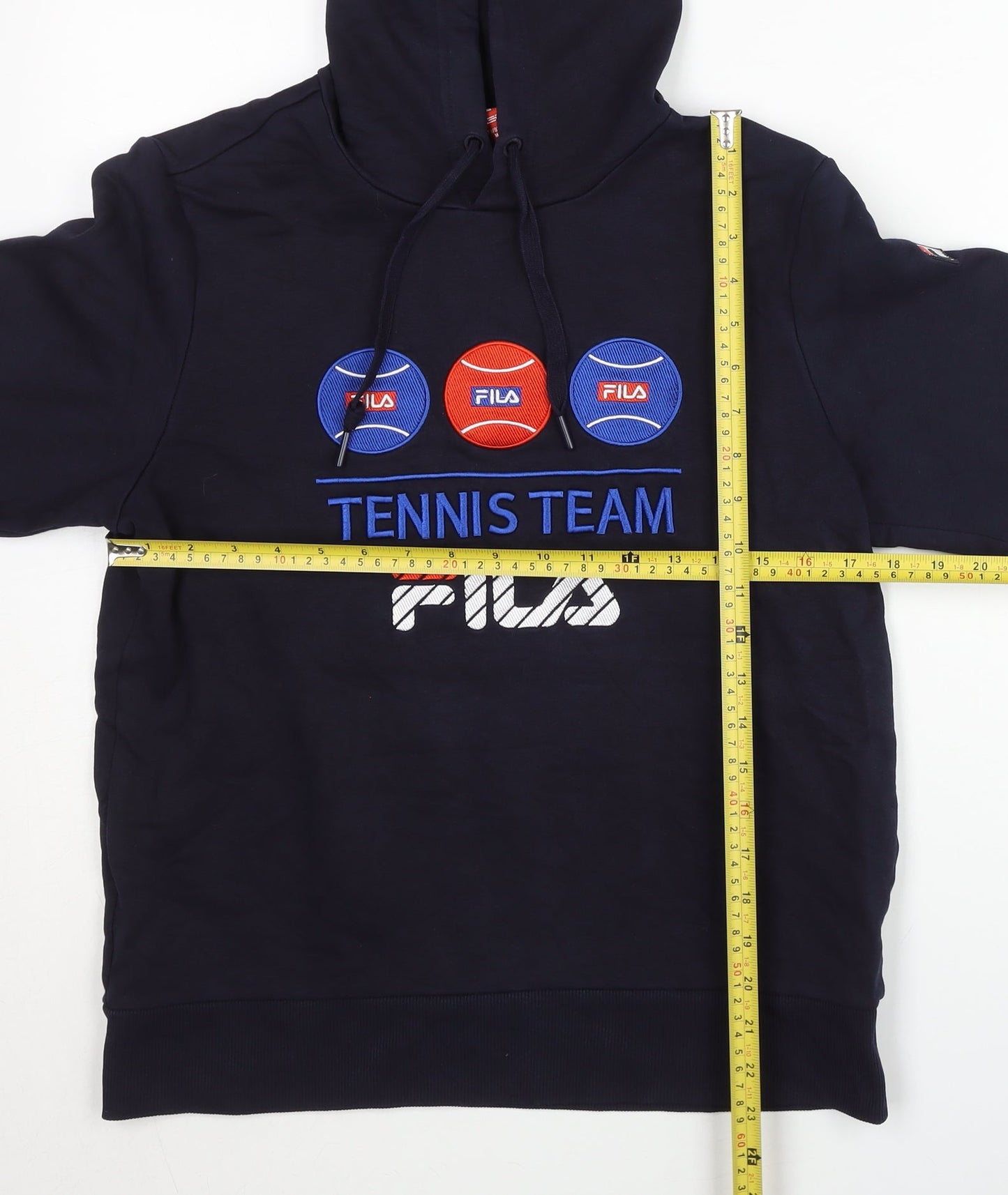 FILA Men's Blue Pullover Hoodie S Embroidered Tennis Sportswear