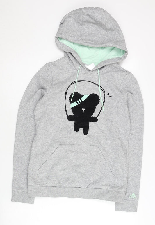 Adidas Womens Grey XS Pullover Hoodie Graphic Print Sportswear