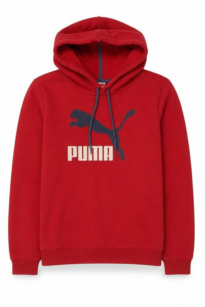 Puma Men's Red Pullover Hoodie Fleece Medium Hooded Logo Autumn Winter