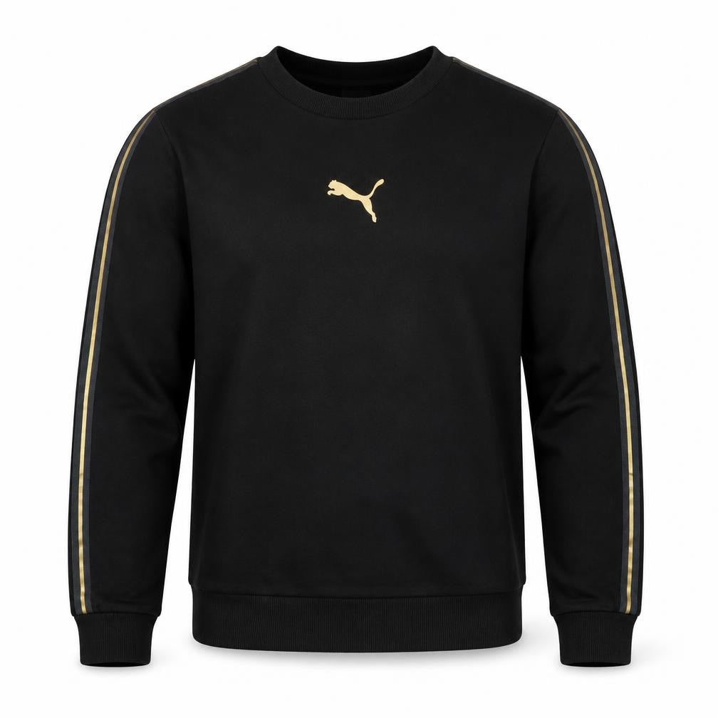 Puma Men’s Black Gold Logo Pullover Sweatshirt Size S Jersey Crew Neck