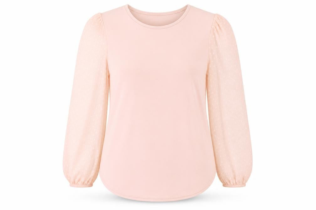 Quiz Women’s Pink Polka Dot Puff Sleeve Jersey Blouse Size 12