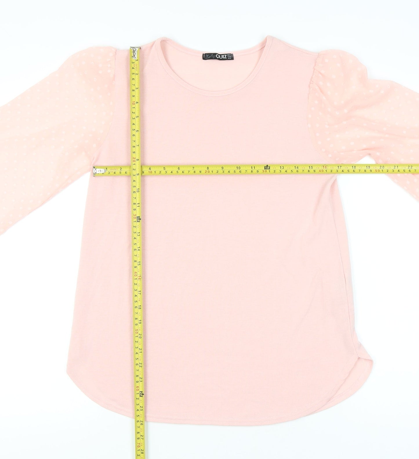 Quiz Women’s Pink Polka Dot Puff Sleeve Jersey Blouse Size 12