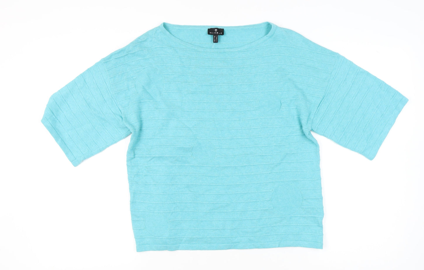 Marble Women’s Blue Boat Neck Short Sleeve Cotton Jumper Size 16