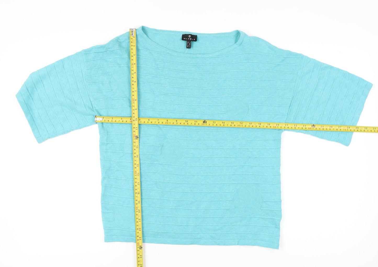 Marble Women’s Blue Boat Neck Short Sleeve Cotton Jumper Size 16