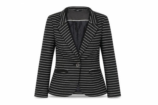 F&F Women’s Black White Stripe Slim Fit One-Button Blazer Size 8