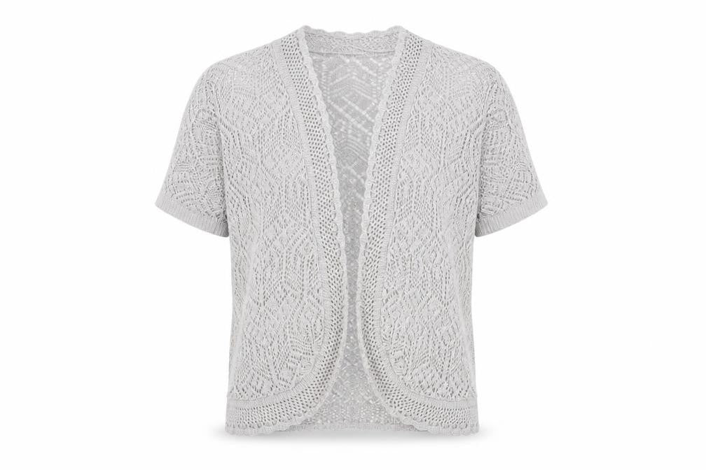 Pure & Natural Women's Grey Open-Knit Cardigan M Short Sleeve