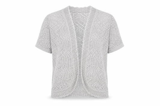 Pure & Natural Women's Grey Open-Knit Cardigan M Short Sleeve